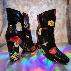 Sequin Black High Heel Boots